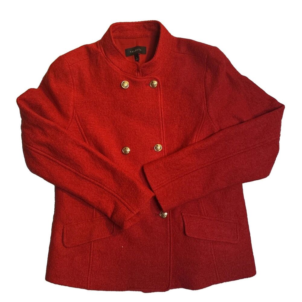 Talbots Women’s Red Double Breasted Wool Blend Blazer Gold Buttons Size 8